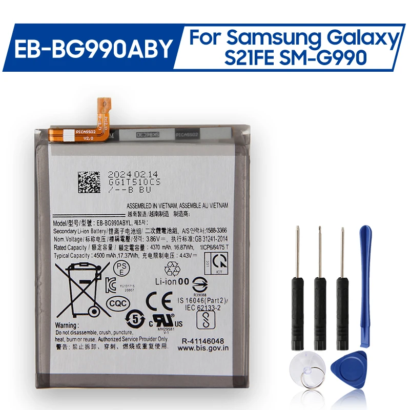 

Replacement Battery EB-BG990ABY For Samsung Galaxy S21FE SM-G990 5G Rechargeable Battery 4500mAh Free Tools