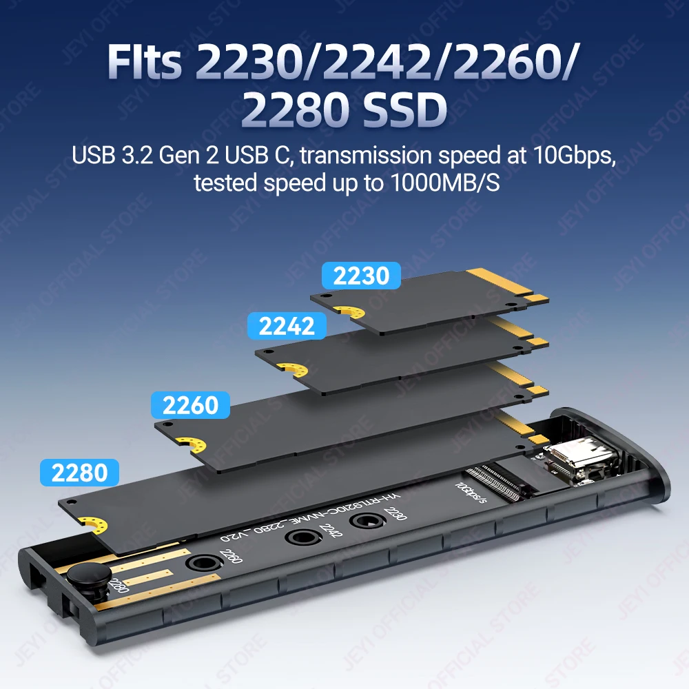 JEYI Aluminum M.2 NVME SSD Enclosure Adapter USB 3.2 Gen 2 (10 Gbps) to NVME M-Key/(B + M) Key SSD External Case With Trim UASP,ssd enclosure,ssd adapter,hard drive enclosure
