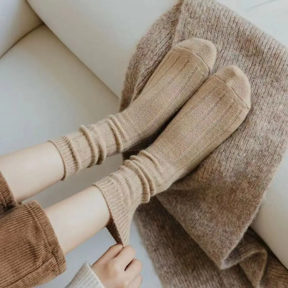 

Winter Women Cashmere Wool Thicken Warm Socks Japanese Fashion Harajuku Striped Solid Color Thermal Socks