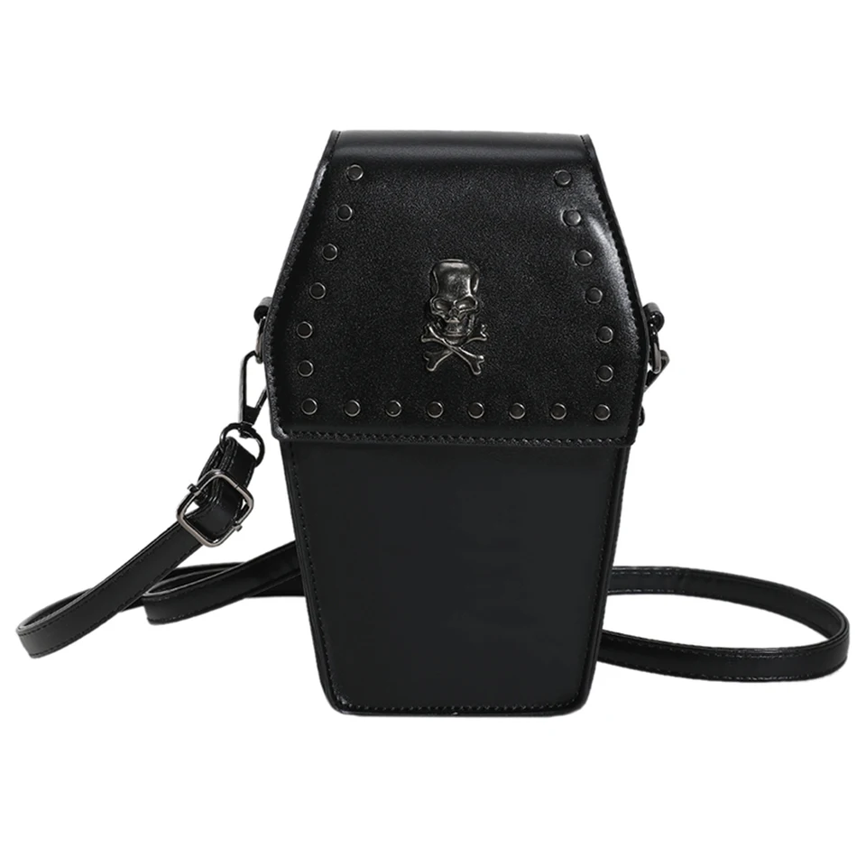 Abbdbd Borsa a Tracolla in Pelle Pu Gotica a Forma di Bara Borse per Cellulare di Halloween Borse a Tracolla Punk per