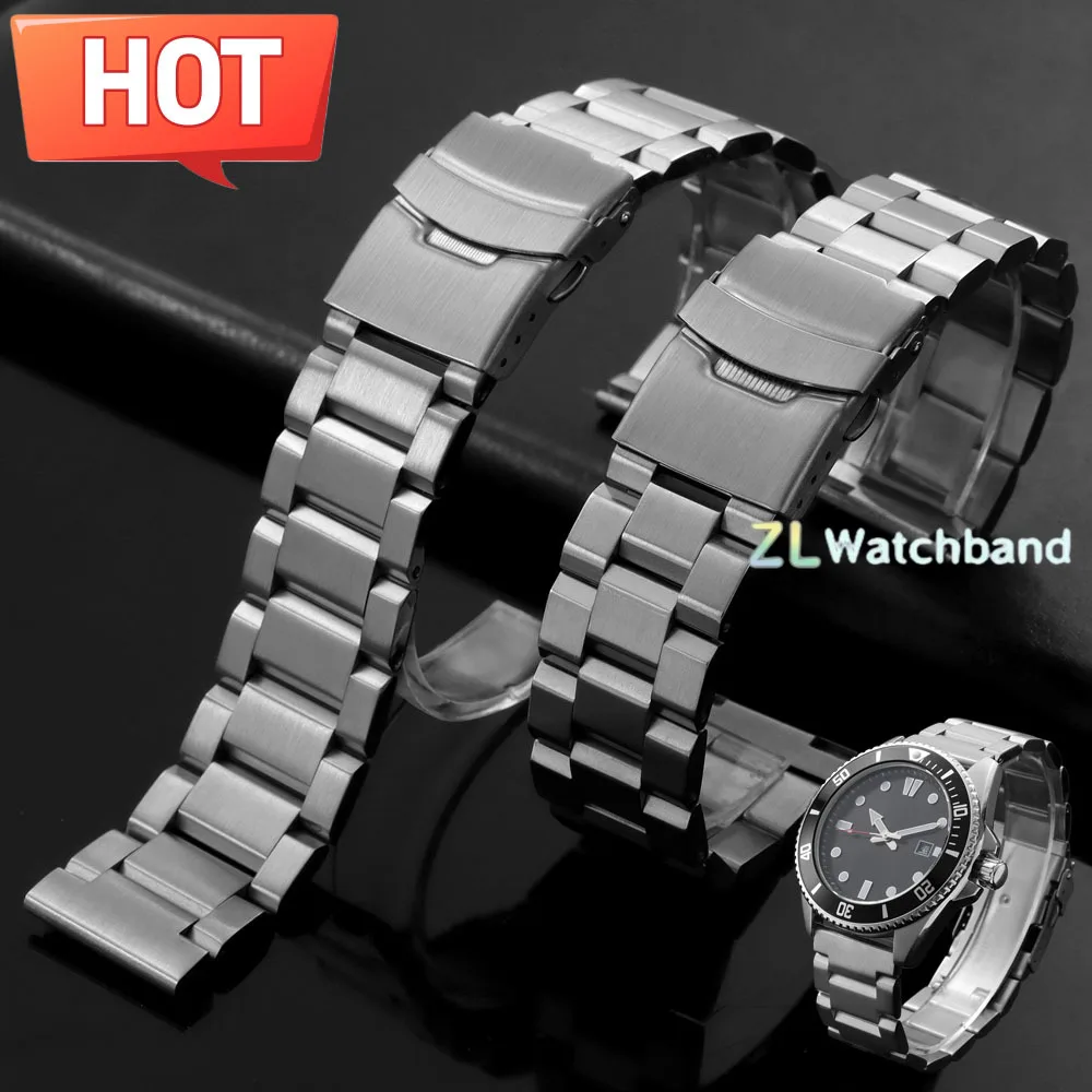 Stainless Steel Silver Watch Strap with Metal Folding Buckle