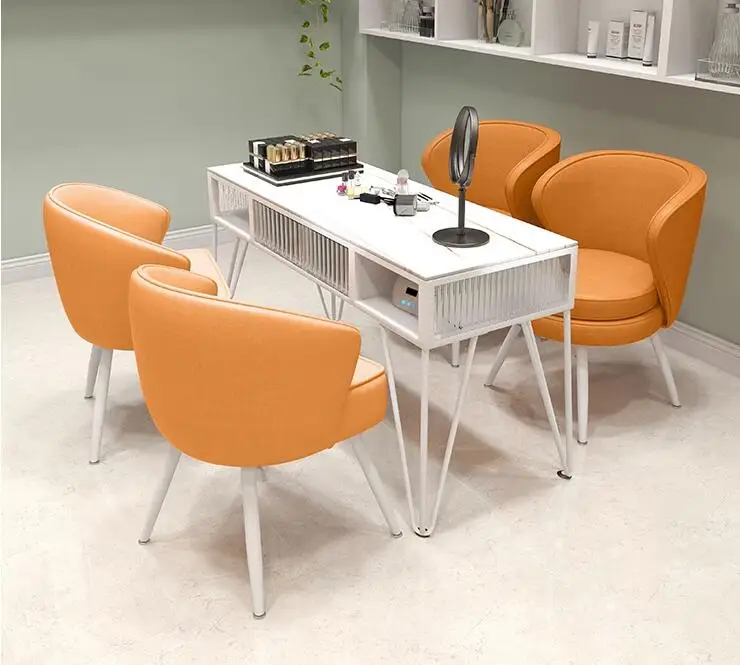 Manicure table Vacuuming simple nail salon special table customer chair Glass manicure double chair set