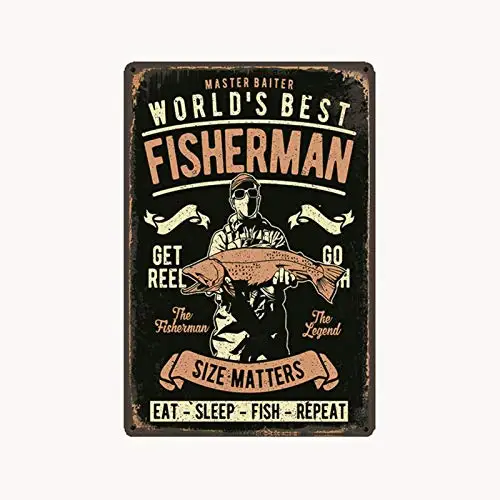 

Лучший в мире Рыбак из сказочной пещеры размер важно металлический жестяной знак для фотостены Декор Ретро Винтаж 7,87X11,8 дюймов