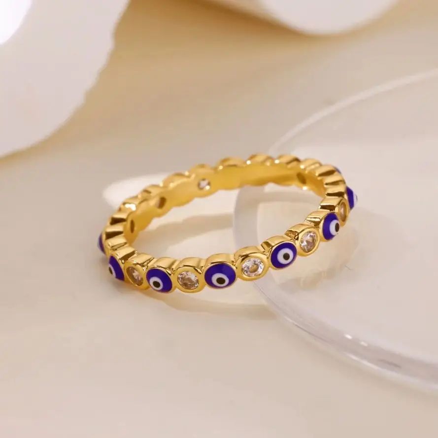 Zircon Evil Eye Rings Gold Color Stainless Steel Finger Ring