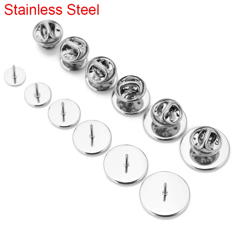 

20sets Stainless Steel Brooch Pins Base Cabochon Settings 10 12 18 20 25 30mm Brooch Badge Holder Bulk Lots DIY Jewelry Supplies