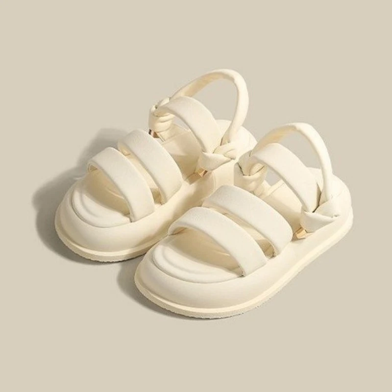

Matsu Cake Thick Sole White Straight Line Sandals Slippers Elevated Soft Sole Beach Slippers Women's Sandals