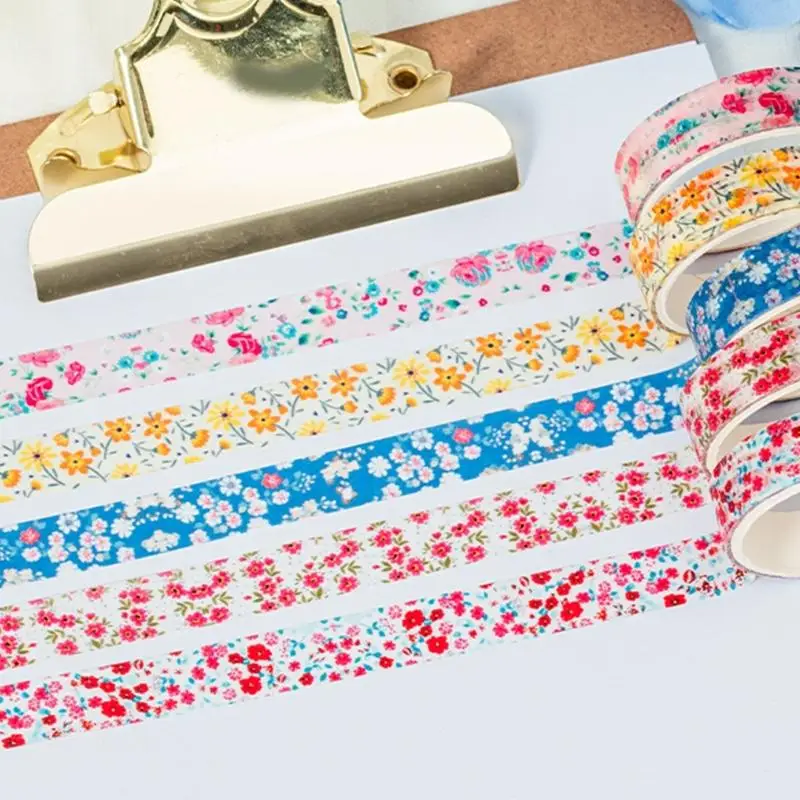 5 rolls 꽃 장식 테이프 10mmx2m 아트 크래프트 스크랩북 저널 사진 앨범 그림 프레임 D2RC를위한 접착 용지 테이프