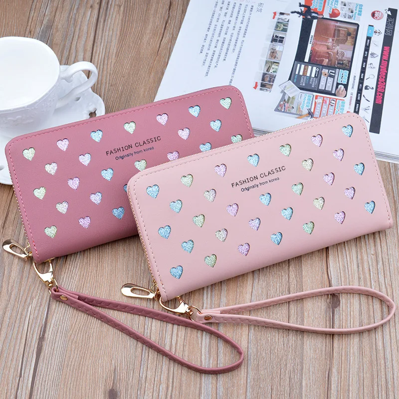 

Wallets for Women Long Large Capacity Mobile Phone Bag Love Heart Hollowed Out Long Clutch Ladies Coin Purse Carteras Para Mujer