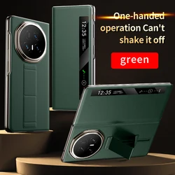 Luxury Leather Flip Phone Case with Magnetic Wrist Strap and Slidable Stand Kickstand - HONOR Magic V5 (Green)