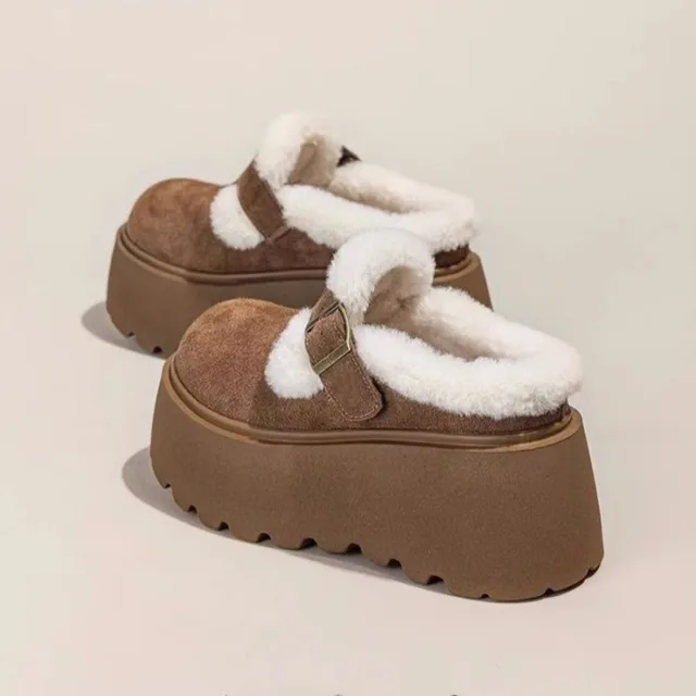 Women's High Platform Slippers 7CM Wedge Shoes Women's Outside Leather Casual Chunky Sneakers Breathable Cotton Slippers