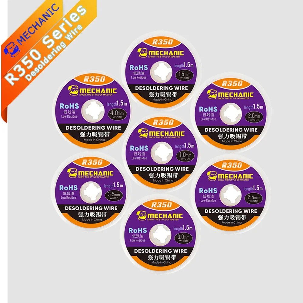 

Desoldering Wire MECHANIC R350 1.5M 1.5/2.0/2.5/3.0/3.5MM For Removal Of Solder Slag on PCB Suction Wire Strong Suction Tin Tape