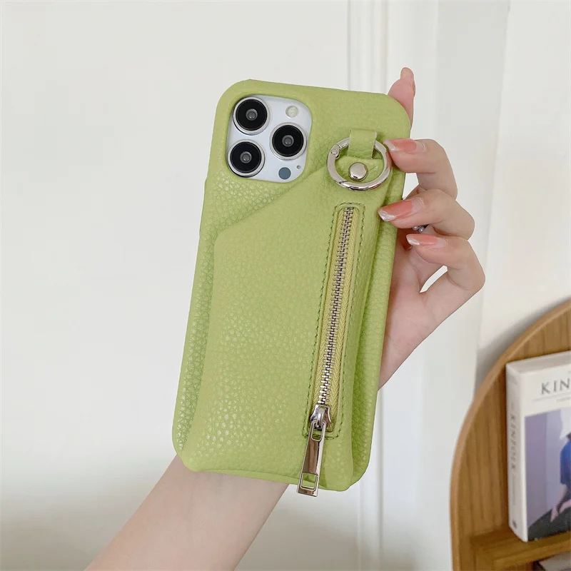 Lychee PU Leather Wallet Cover with Zipper and Stand
