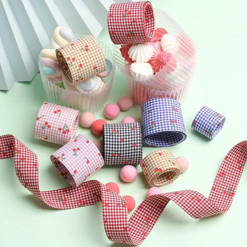 9-10 Yards 25mm 38mm Double Sided/Fruit/Cherry/Lattic Ribbon DIY Make Bowknots Kids Hair Accessories Material Handmade Carfts