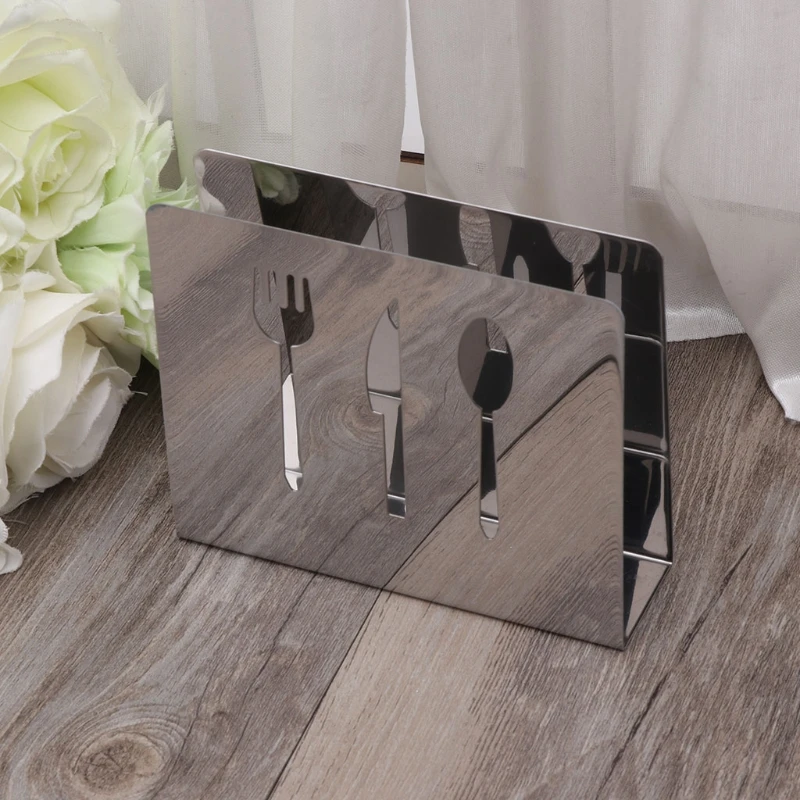 Stainless Steel Napkin Rack Box Tissue Holder Cutlery Floral Hollow-Out Design 6
