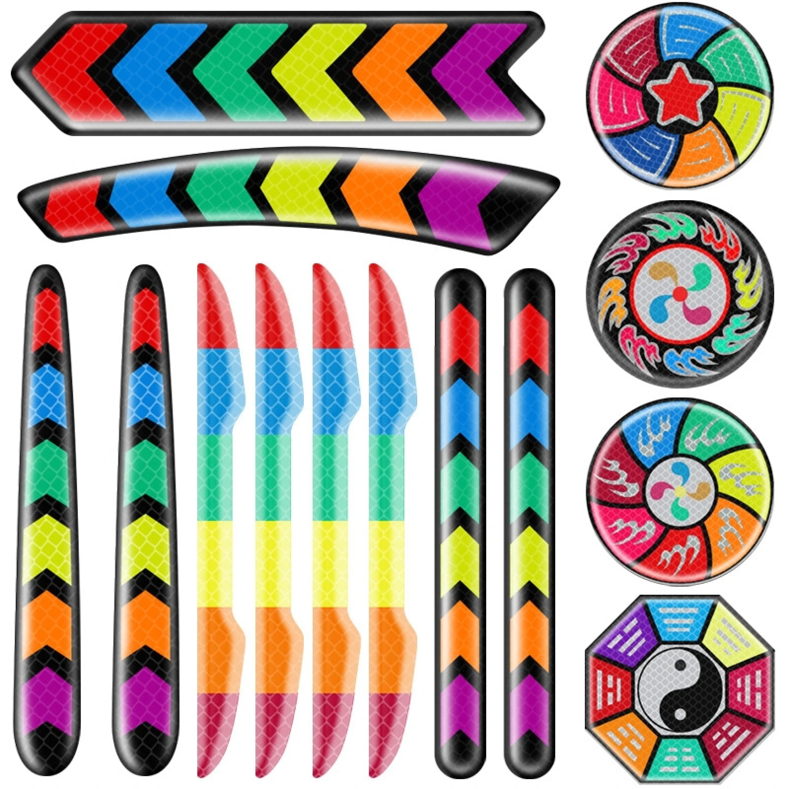 

2sets Car Door Anti-Collision Scrape And Rearview Mirror Colorful Safety Warning Reflective Sticker Ordinary Model Wheel Eyebrow