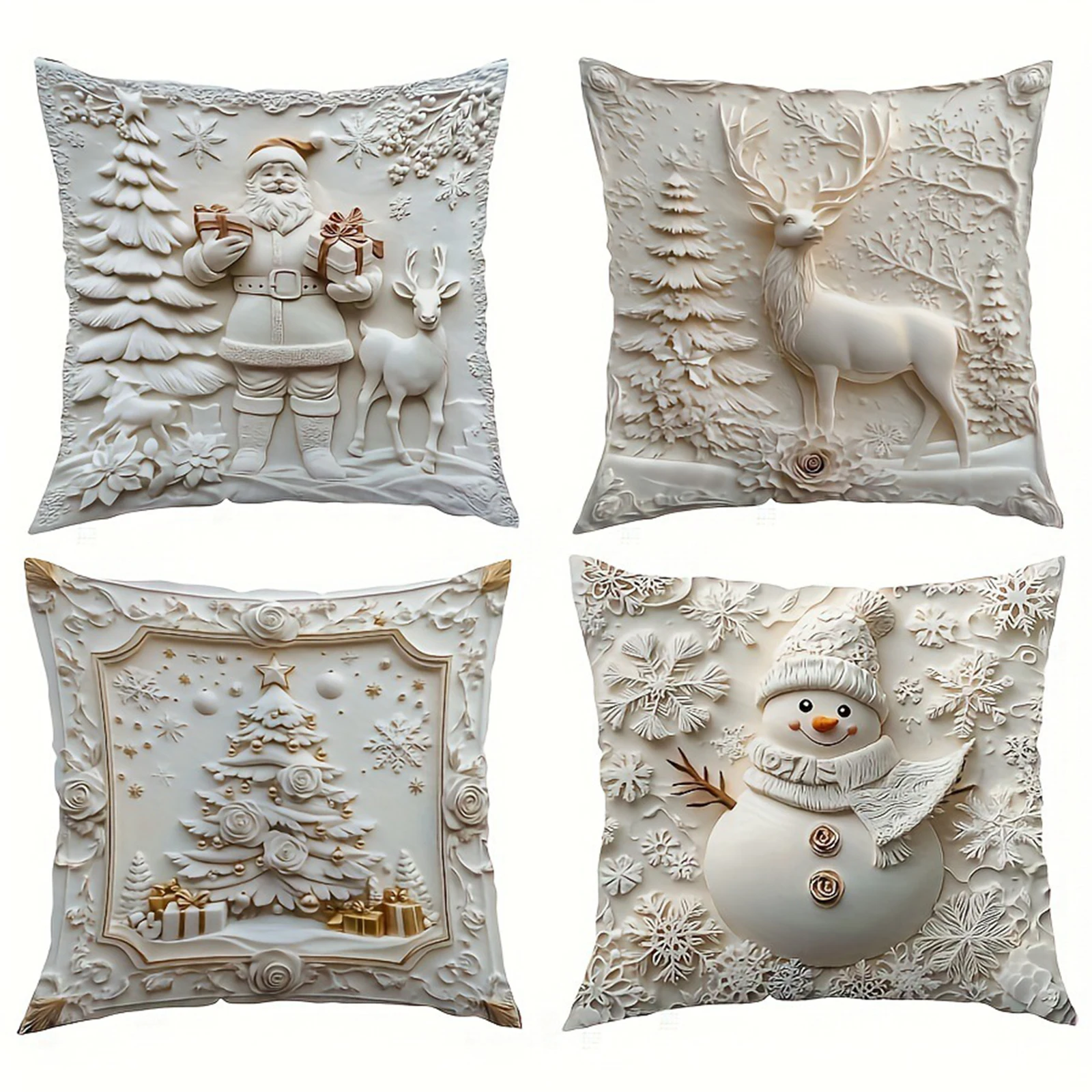 3D Christmas Pillow Covers Set of 4 Throw Pillow Covers Christmas Decorations for Bedroom Sofa Holiday Winter Home Decor