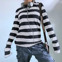 T-shirt baggy à manches longues pour femmes et adolescentes, t-shirts bébé rayés, streetwear vintage, nickel é, grunge, vêtements d'automne, Y2K 6