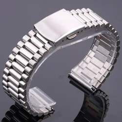 Elegant Silver & Gold Stainless Steel Watch Bracelet with Double Clasp - Unisex Adjustable Band - 14mm (Silver)