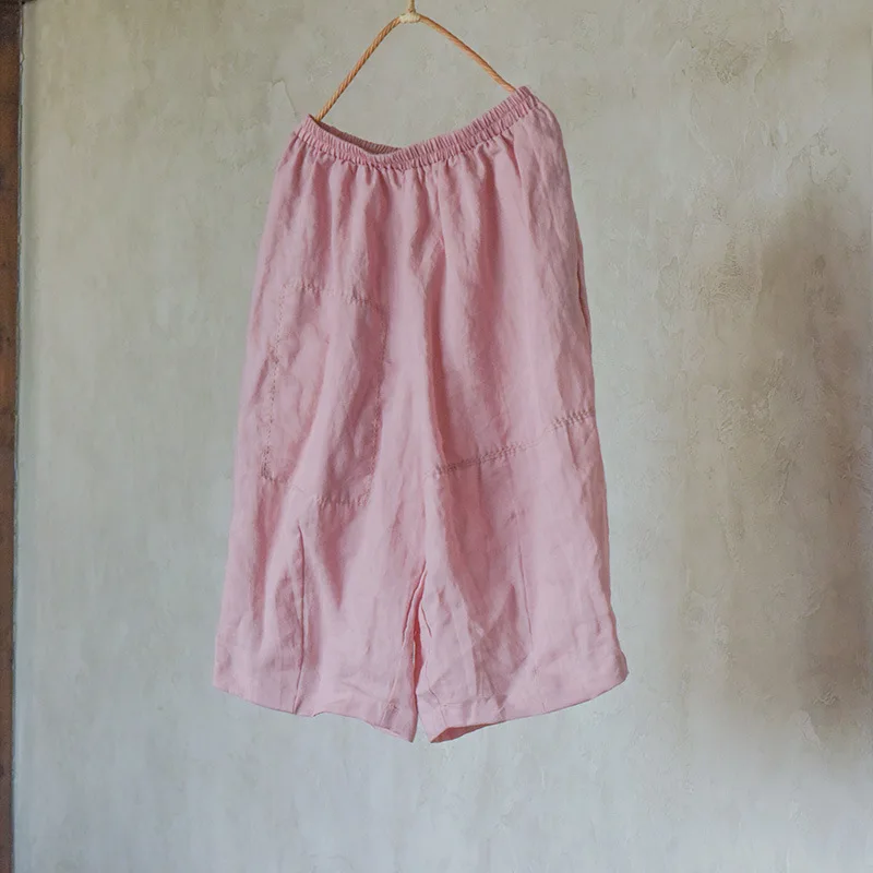 

Women Vintage Style Summer Calf Length Ramie Thin Pants Ladies Retro Embroidery Solid Color Linen Wide Leg Trousers Female 2023