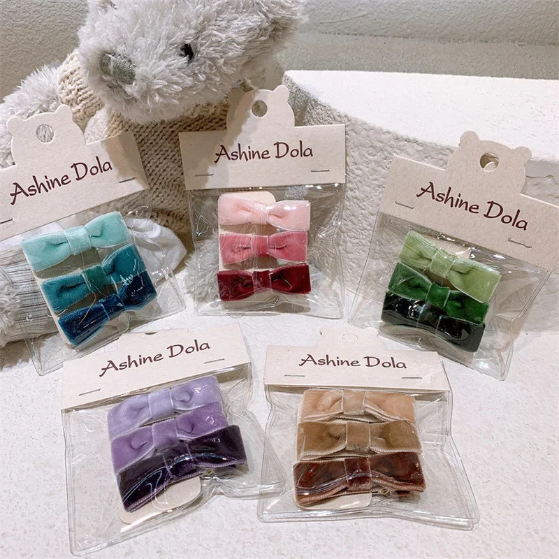 

3 Pcs Autumn and Winter New Fashion Children's Hairpins Korean Sweet Girl Velvet Bow Duckbill Clip Hair Accessories