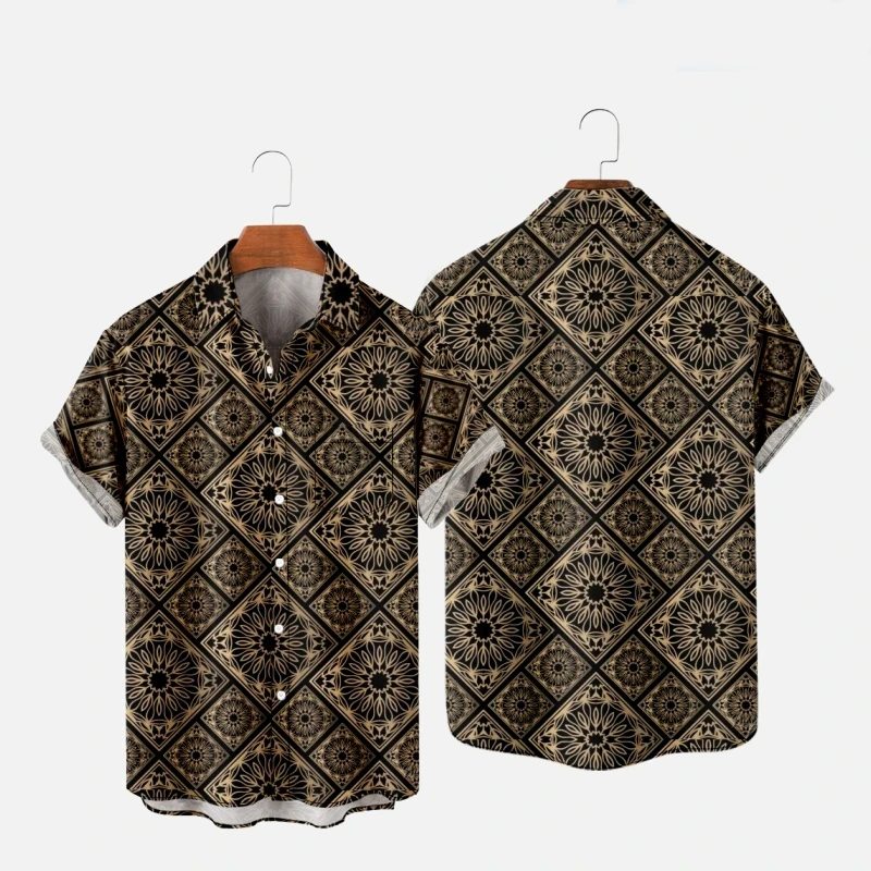 Vintage Hawaiian Shirt Africa Stripe 3d Print Shirts Men Women Beach Blouse Holiday Lapel Shirts Beach Male Ethnic Clothing 4XL