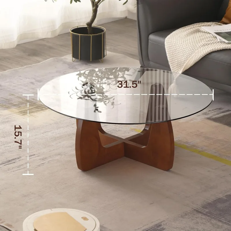 Coffee Table for Living Room 31.5" Round Glass Coffee Table Modern Circle Table for Small Space Unique Center Table 2