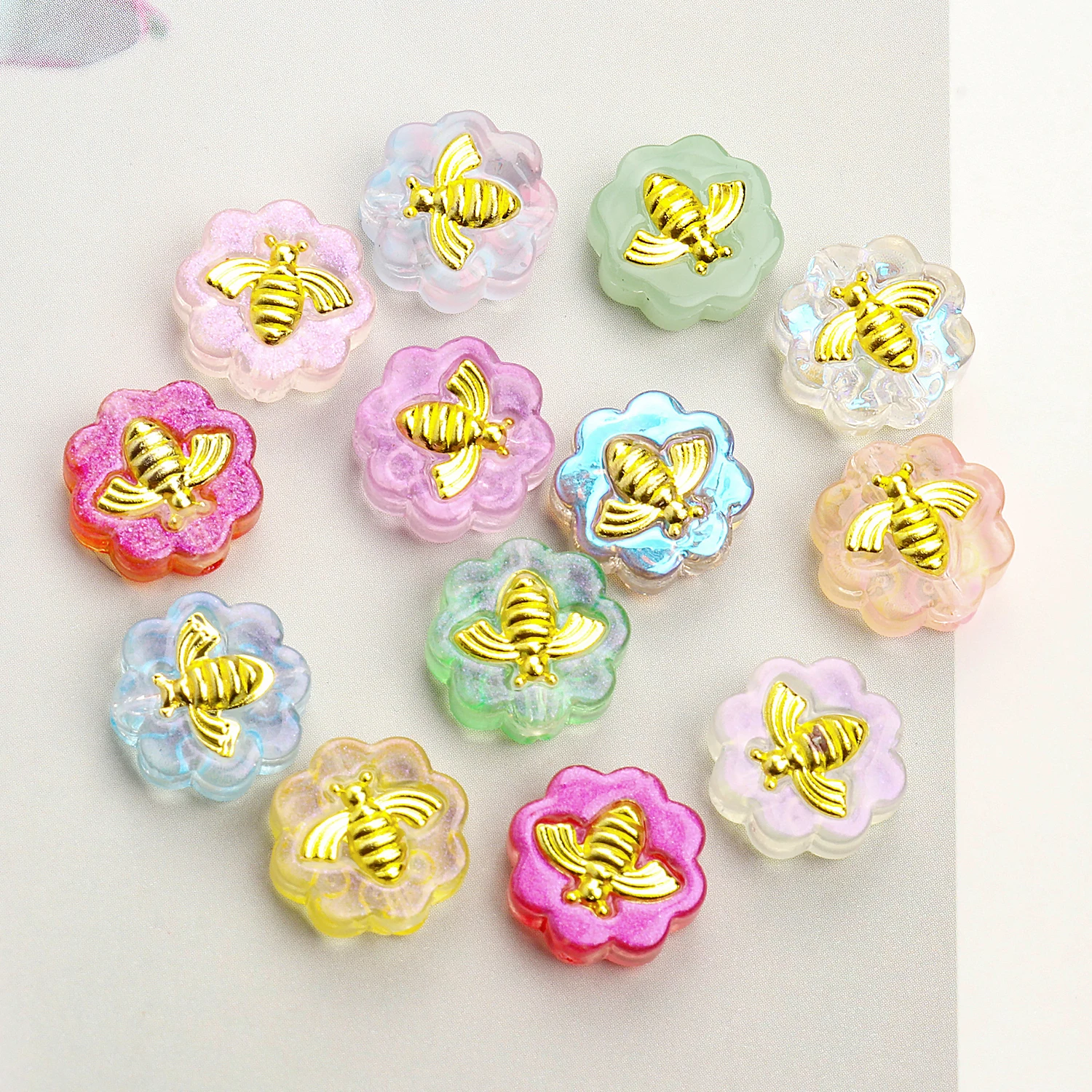 5pcs Embossed Bee Flower Shape Beads Czech Glass Lampwork