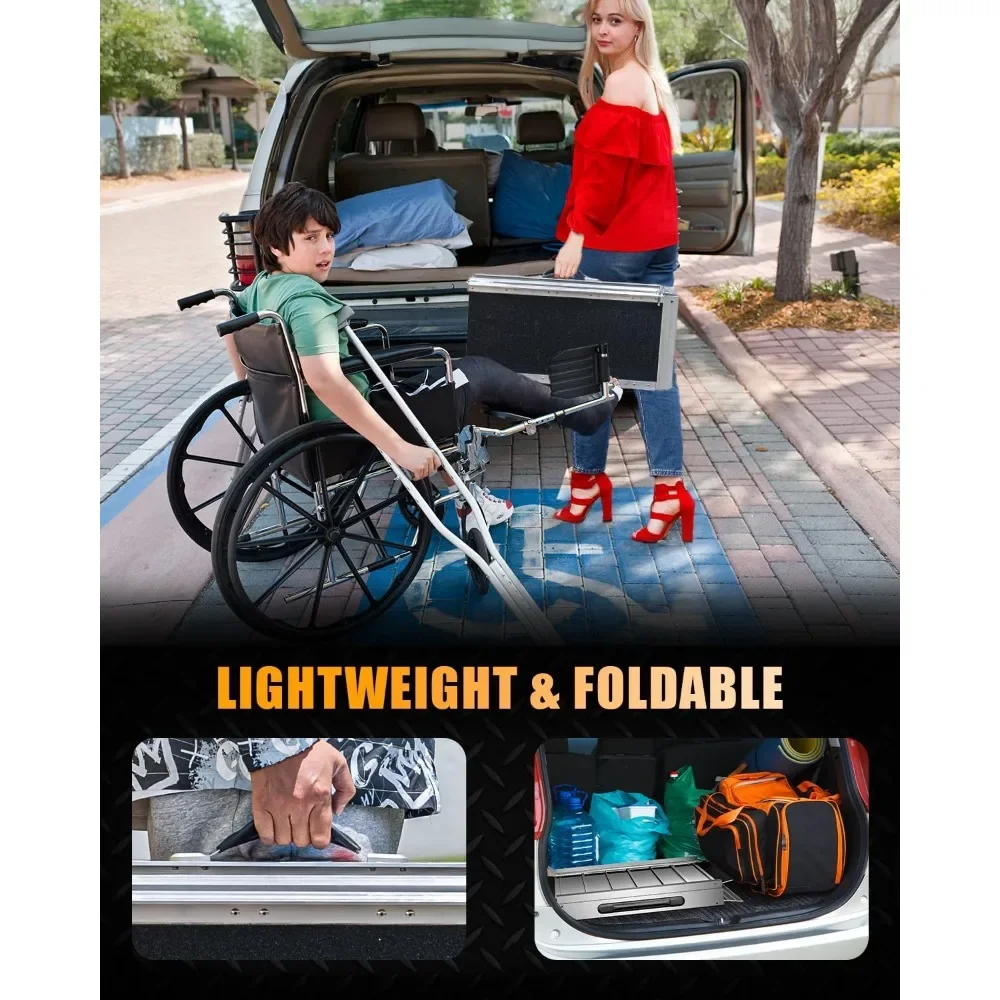 NEW-7-Foot Seamless Non-Slip Aluminum Folding Wheelchair Ramp for Home and Door Threshold Accessibility