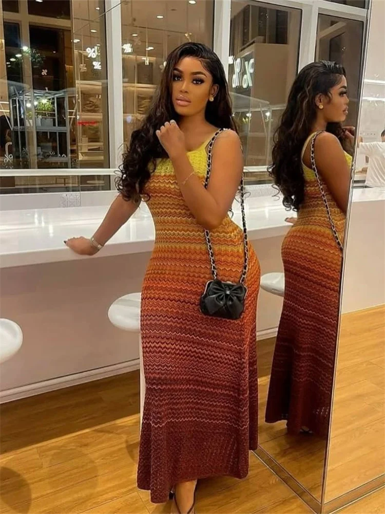 Wmstar Women Dresses Halter Knitted New in Summer 2025 Korean Bodycon Hugging Patchwork Casual Slip Long Dress New Style 2025