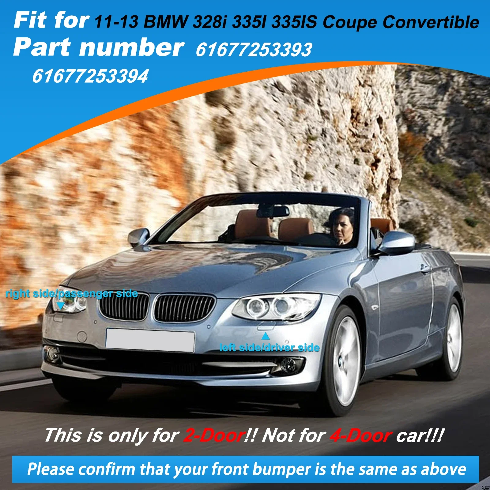 BMW E92 E93 쿠페 컨버터블 2011-2013 헤드라이트 와셔 커버 61677253393 내구성 있는 ABS 플라스틱 전문 세트