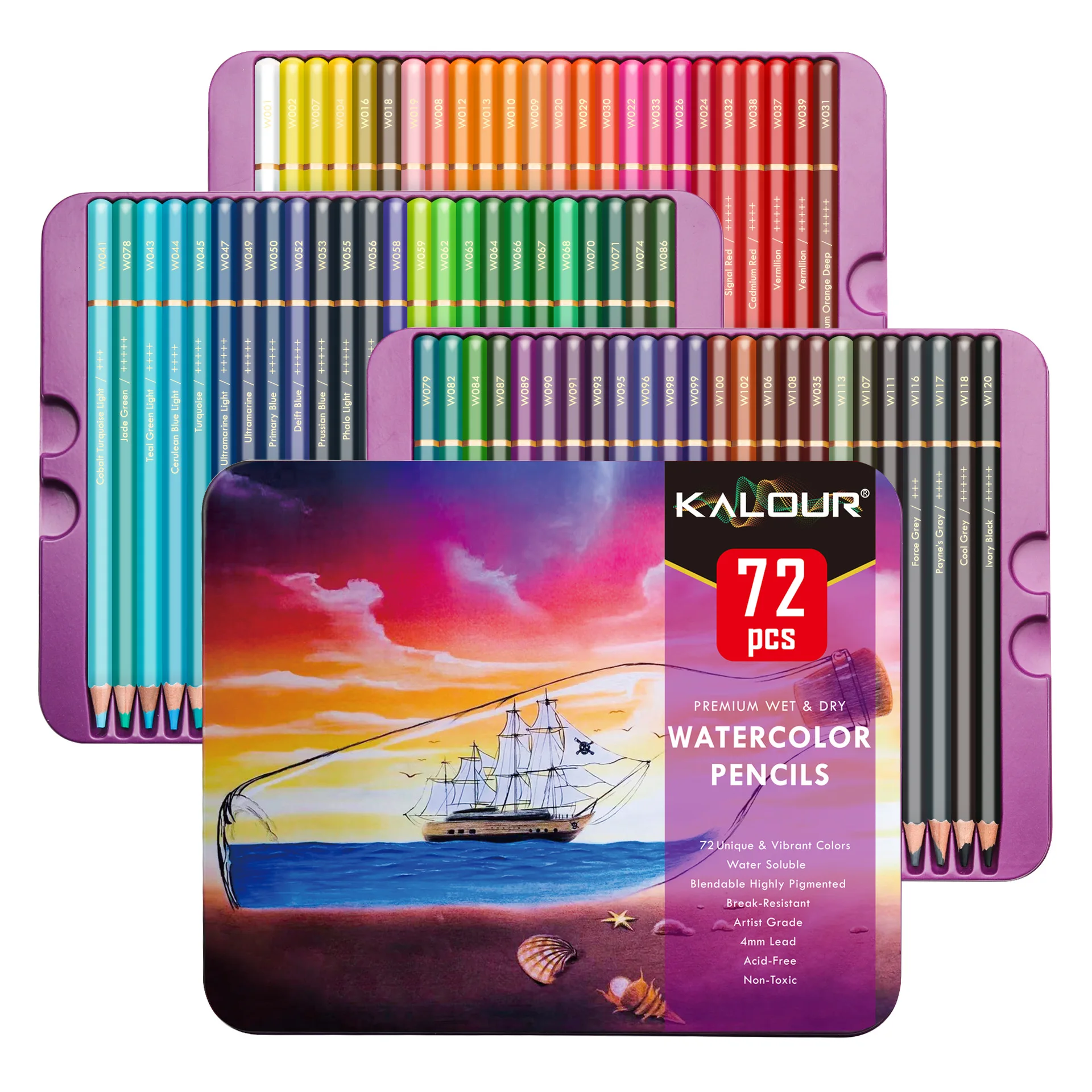 KALOUR 72 color pencils pure wood luxury iron box color water-soluble  pencil art special oil-based color lead