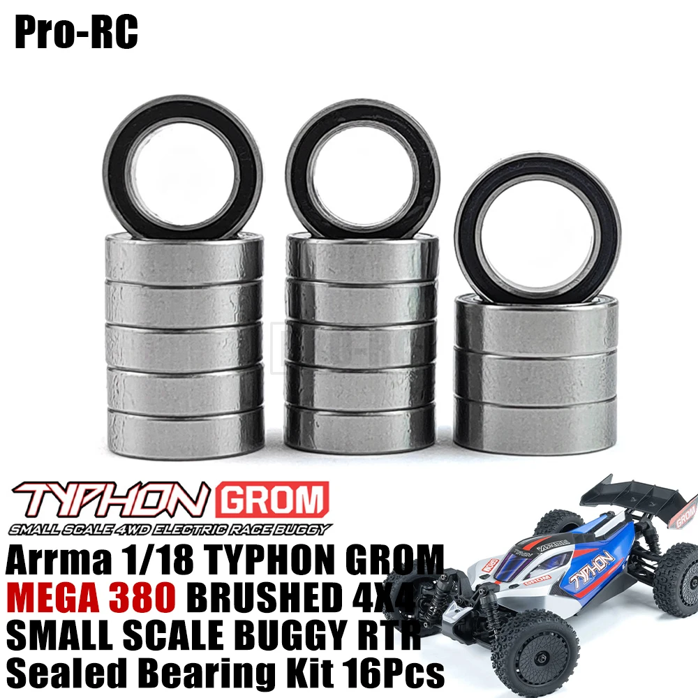 Per Arrma 1/18 Typhon Grom Mega 380 4X4 Buggy Spazzolato Rtr Kit Cuscinetto Sigillato 16 Pezzi