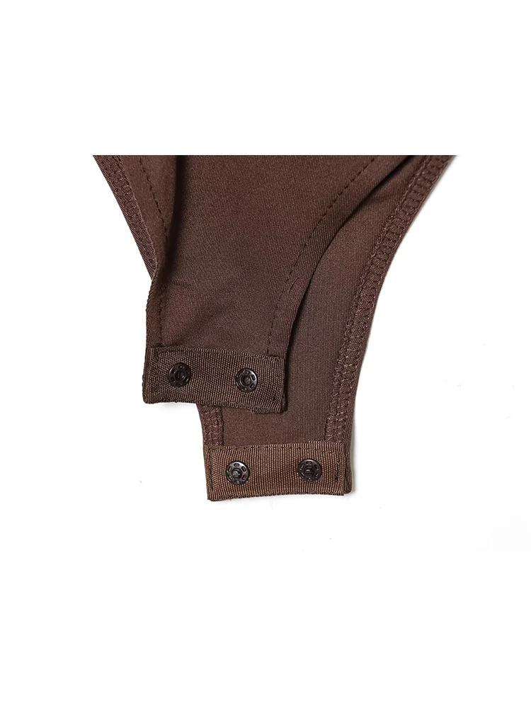 Spring New Women Bodysuit Fashion Long Sleeve Deep V Neck Slimming Elegant Solid Color Shirt Top Chic Folds Decoration Bodysuits