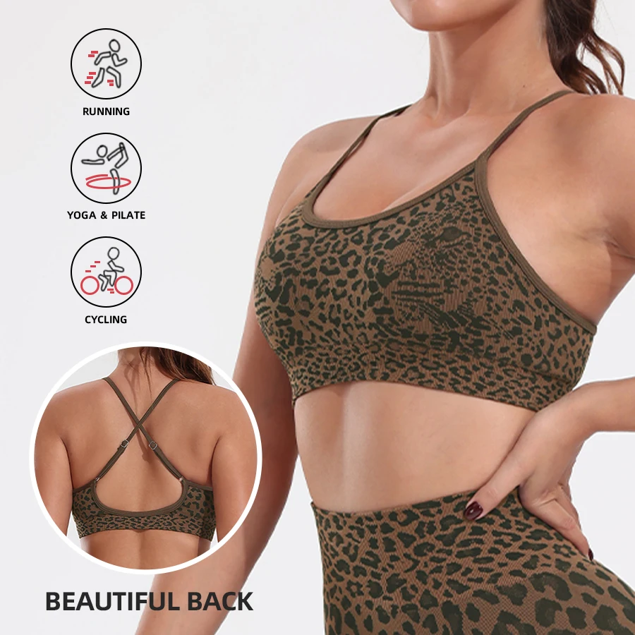 Women's Leopard Print Seamless Sports Bra Beautiful Back Padded Workout Crop Top for Running Athletic Brassiere Gym Sportswear 1