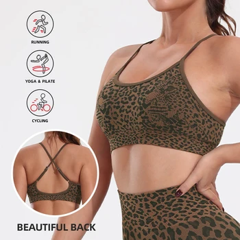 Women's Leopard Print Seamless Sports Bra Beautiful Back Padded Workout Crop Top for Running Athletic Brassiere Gym Sportswear 1