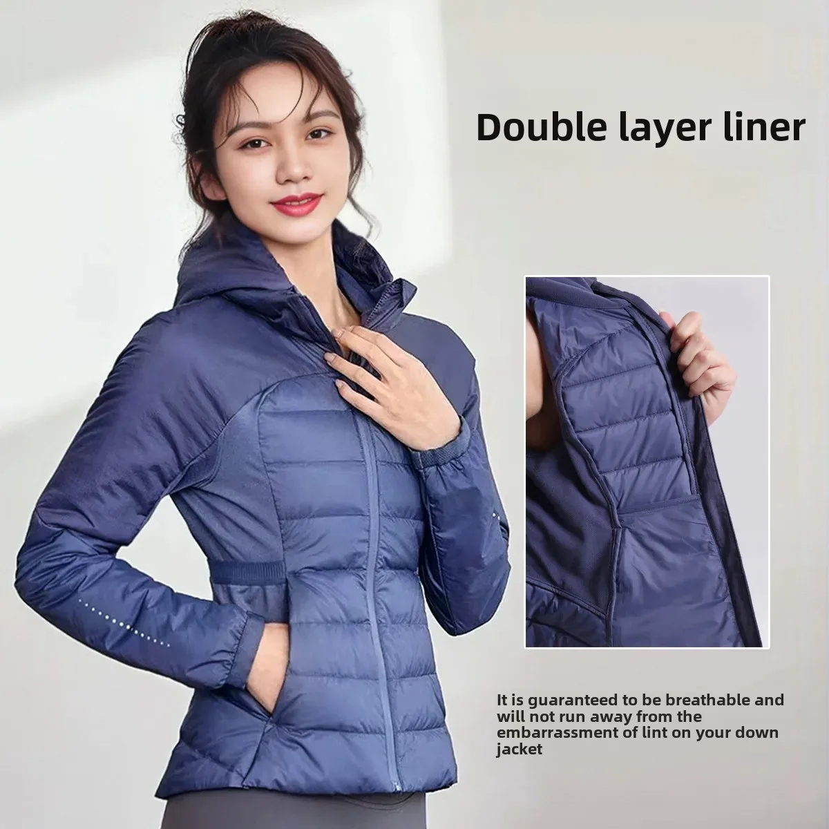 LuluDown Women's Autumn/Winter Warm Lightweight Fleece Sports Jackets Slimming Cotton-Padded Coat For Running And Fitness