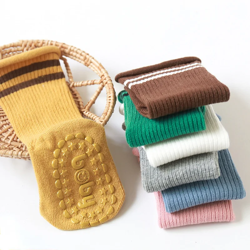 Korean Fashion Stripe Knee High Socks for Kids Cotton Soft Rubber Anti-slip Long Socks for Newborn Infant Toddler Socks