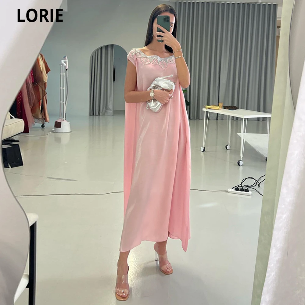 

LORIE Saudi Arabia Prom Dresses 2023 A-Line Pink Party Gowns Ankle-Length Sleeveless Sequins Vestidos De Noche Robes De Soirée