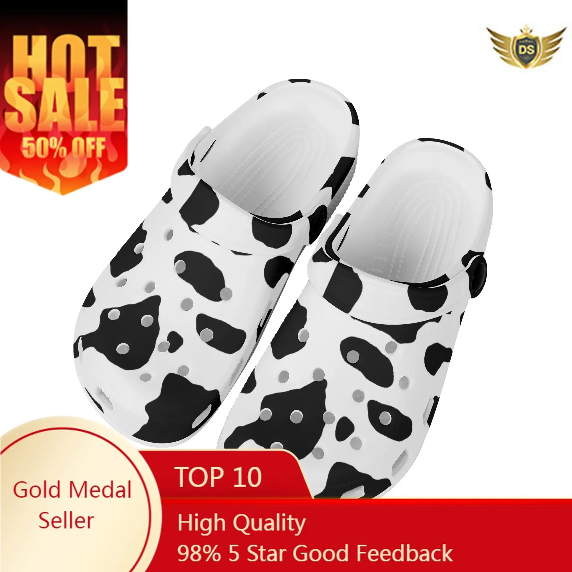 Sandals Summer Classic Cow Pattern Fashion Indoor Slippers Adult Couple Beach Non-slip Wading Shoes Lightweight Breathable Holes