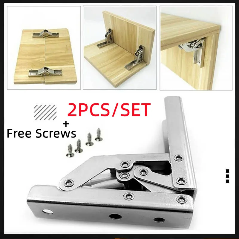 

2PCS/Set 90 Degree Self-Locking Folding Hinges Hole-free Hinge Table Legs Brackets 180 Degree Flat Spring Folding Hinge Hardware