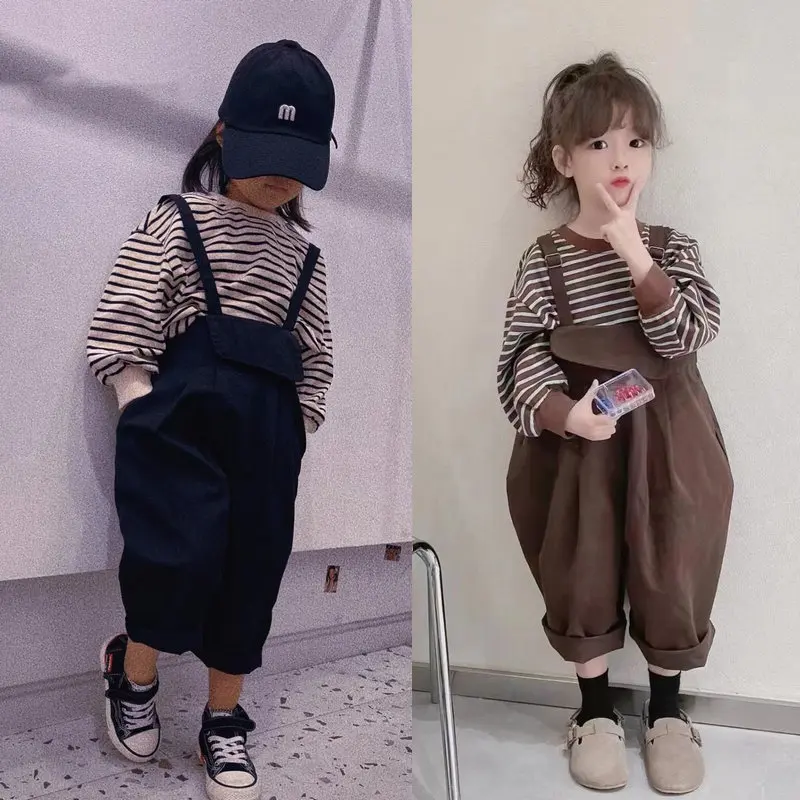 

Girls' Set Korean Spring Autumn New Fashion Striped Long Sleeve Top+Casual One Piece Lantern Trousers Girls' Clothing Set 2Pcs
