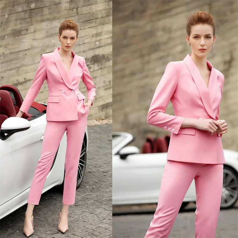 

Designer Pink Women Suits Set Blazer+Ninth Pants 2 Pcs Spring 2023 Formal Office Lady Jacket Coat Prom Dress Outfit Custom Made