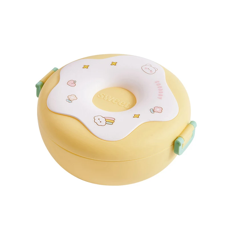 Lunch Box For Kid School Child Snack Box Donut Cartoon Leakproof Bento Box Lunch Bags With Fork Spoon 3 Compartment Microwavable - 5