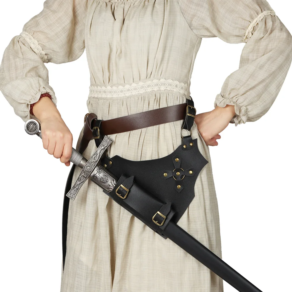 thumbnail image 2 of Medieval Sword Frog Belt & Scabbard - Adjustable PU Leather Sheath For Cosplay, Renaissance Fairs, Halloween 2 of 13