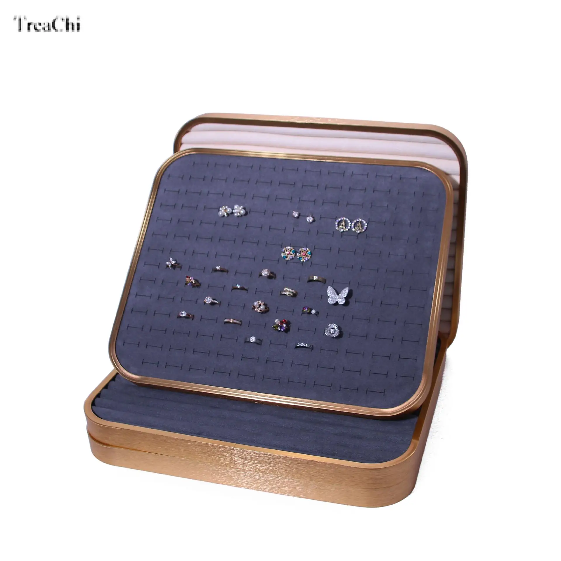 High End Metal Framed Jewelry Plate Rectangular Ring Earring Tray Circular Thin Bracelet Jewelry Display Storage Board Counter