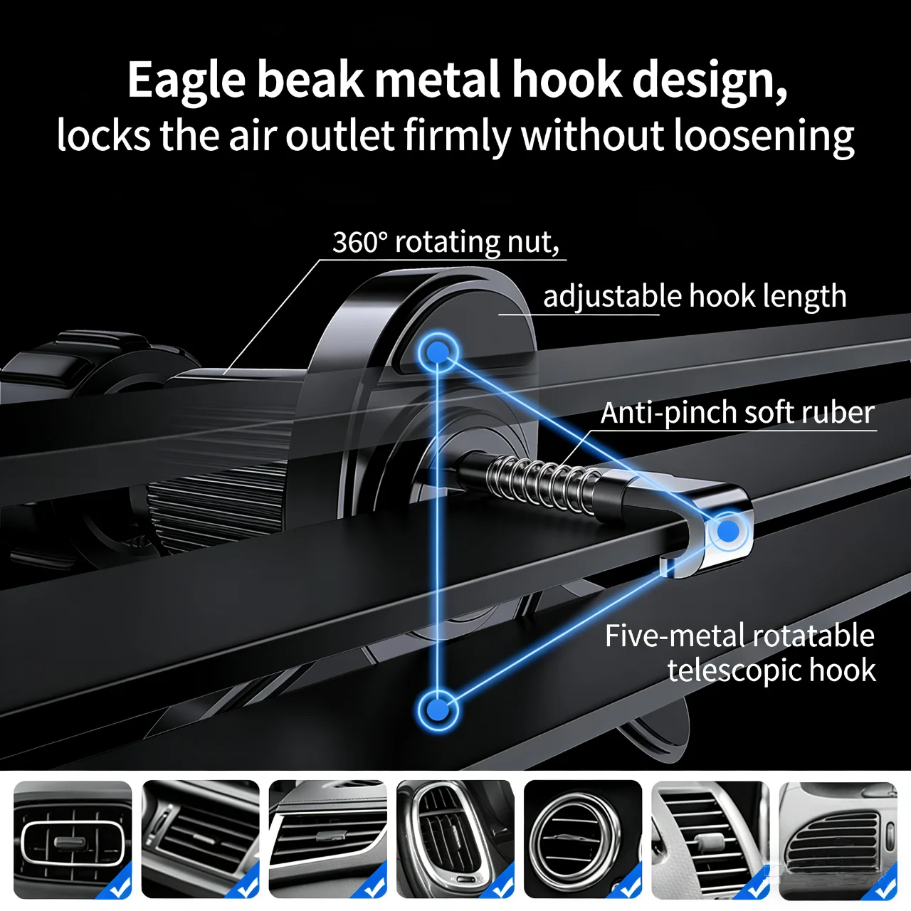 MagSafe Car Mount with 360° Rotation and Magnetic Ring - 17 N52 Magnets Air Vent Phone Holder