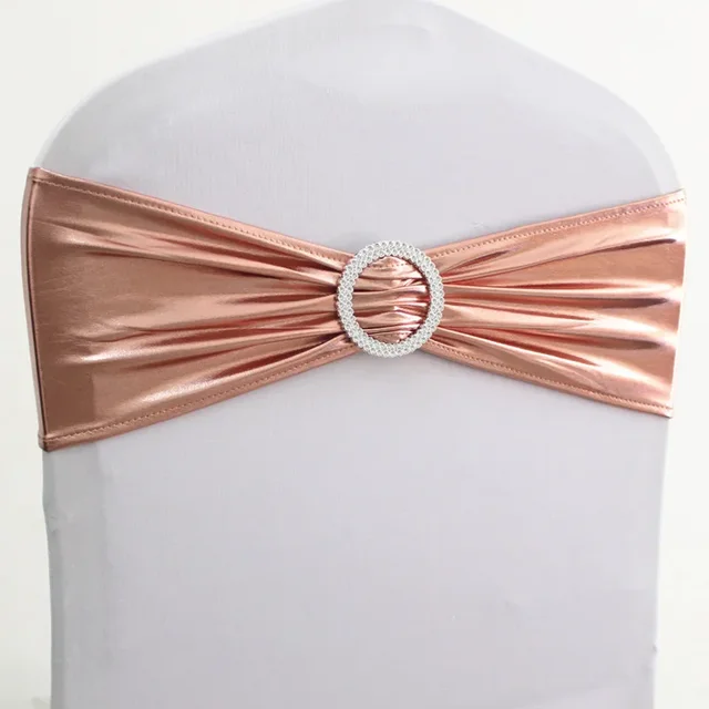 10pcs/50pcs Rose Gold Silver Metallic Spandex Chair Sash Band Knot Elastic Stretch Hotel Party Wedding Chair Bow Tie