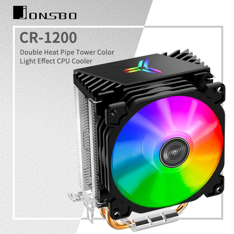 Jonsbo CR1200 CPU Cooler 2 Heat Pipe Tower RGB Colorful Light Effect 9cm Fan for LGA115X 775 AM4