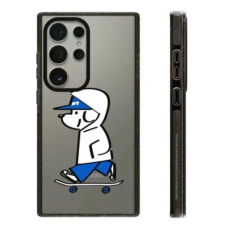 Skateboard Dog Acrylic Black Border Protective Case for Samsung Galaxy S 22 S23 S24 Ultra S22+ S23+ S24 Plus Shell