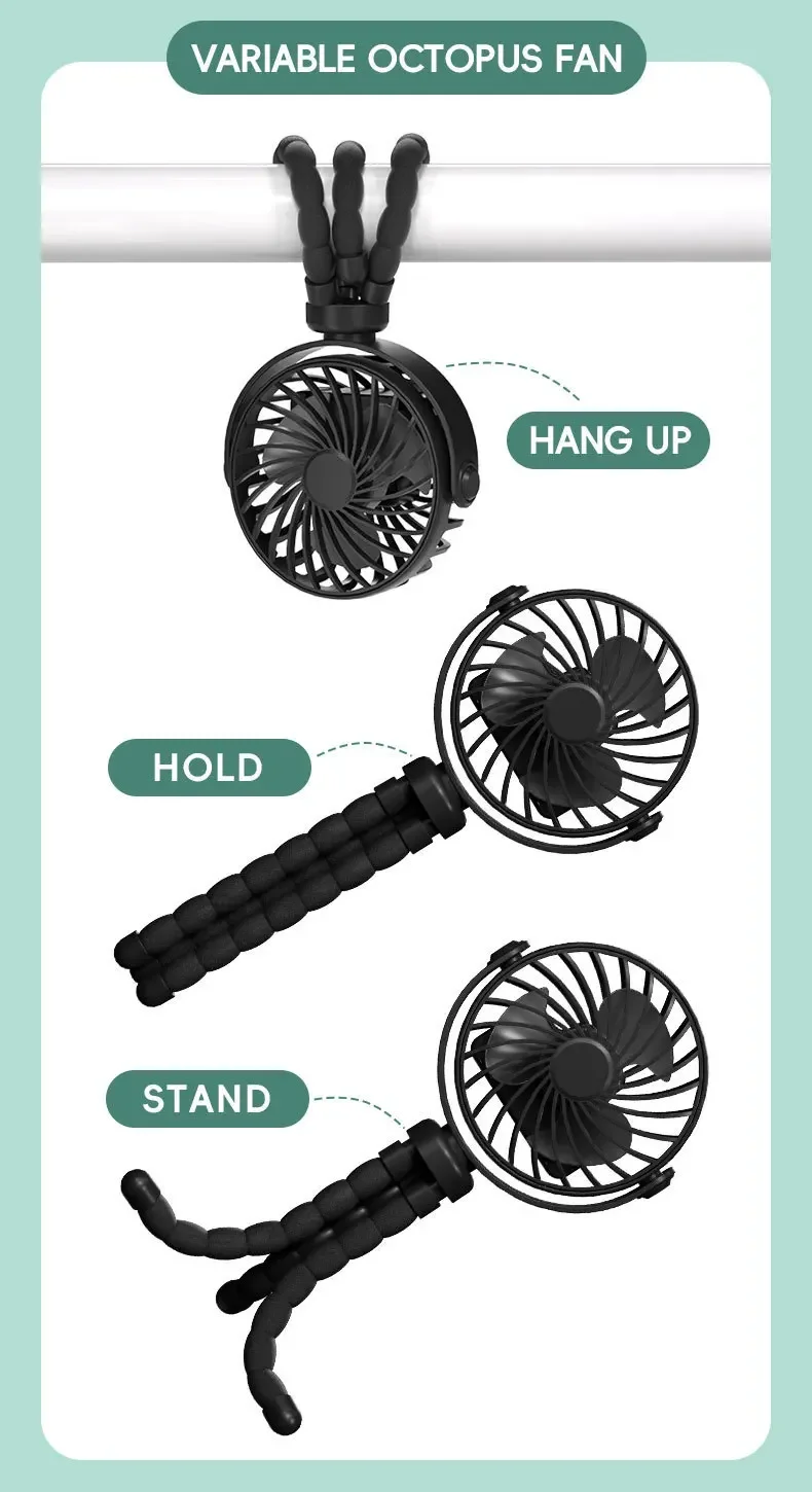 Description Picture 4 of itemMulti Functional Handheld Mini Octopus Fan Portable USB Charging Home Outdoor Stroller With Night Light Function Small Fan